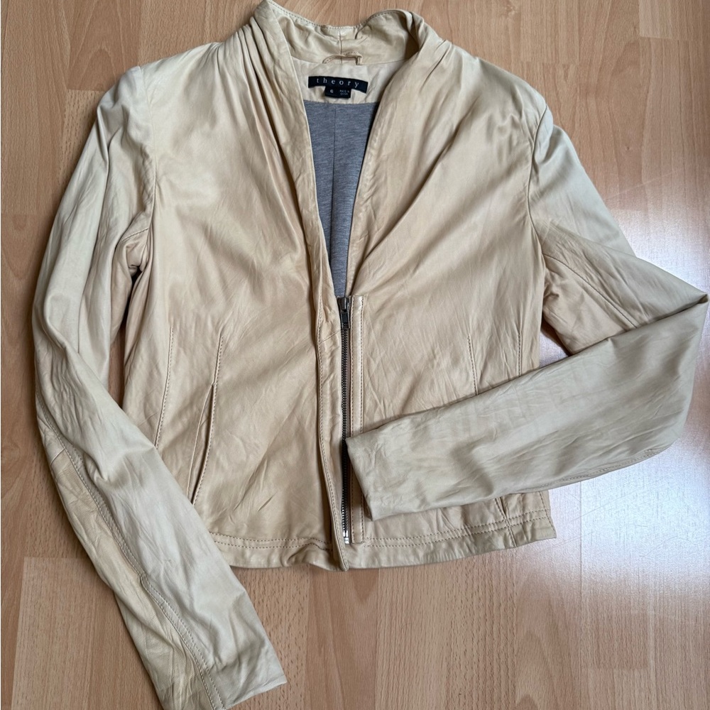 Theory Lavella Buttery Soft Sand Color Leather Jacket US 6